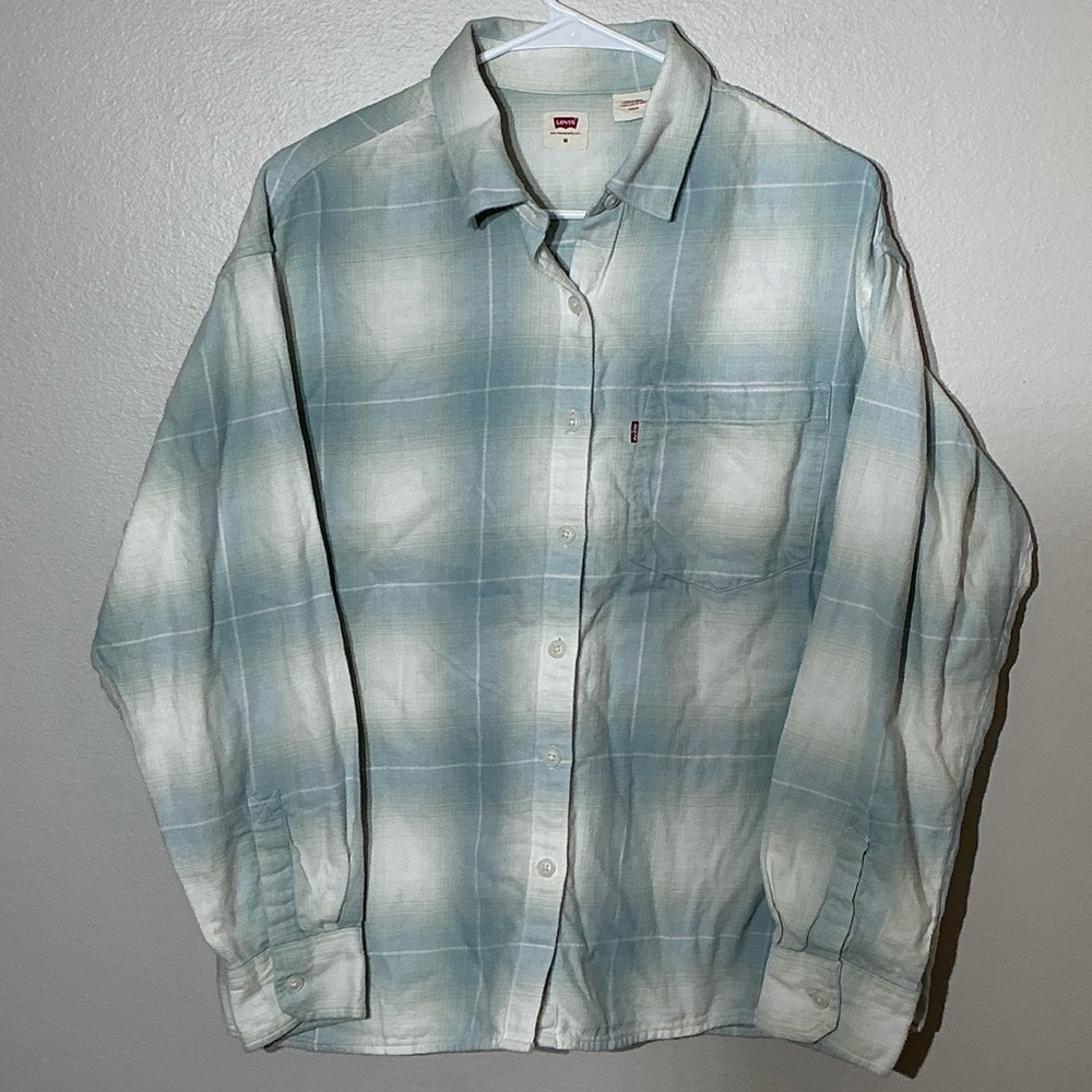 Levi's Women’s Sz Medium Light Blue&Green  Plaid Shirt